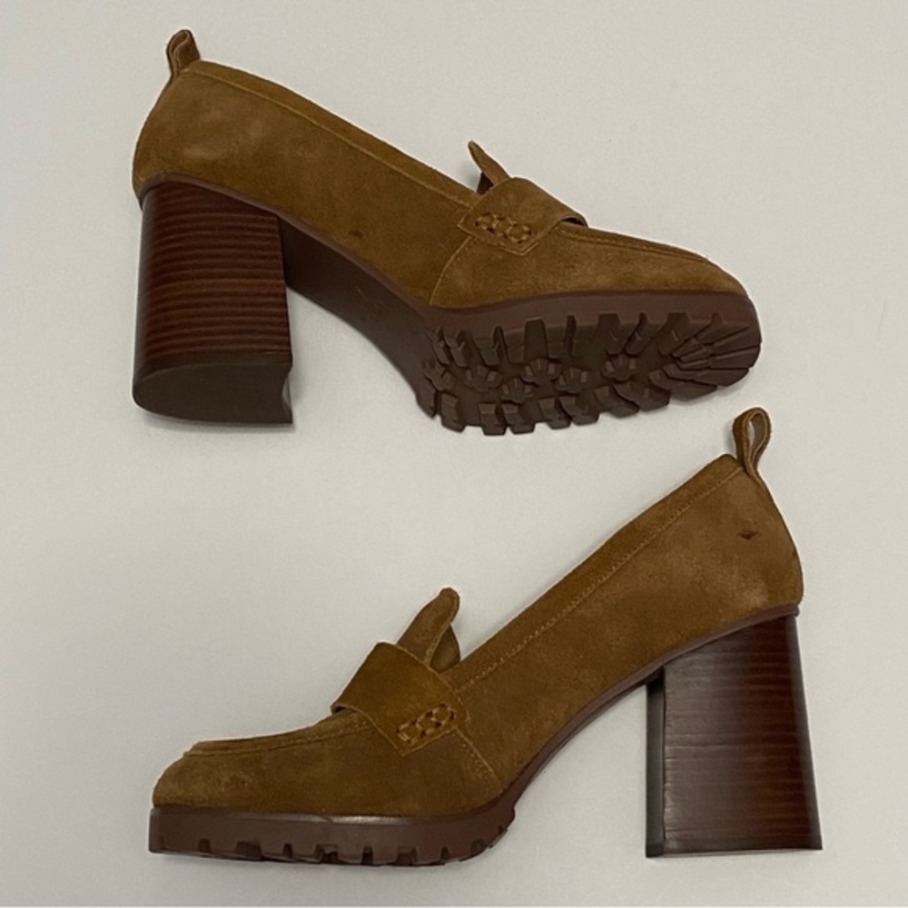 Crown Vintage Brown Suede Block Heel Loafers - Picture 4 of 7
